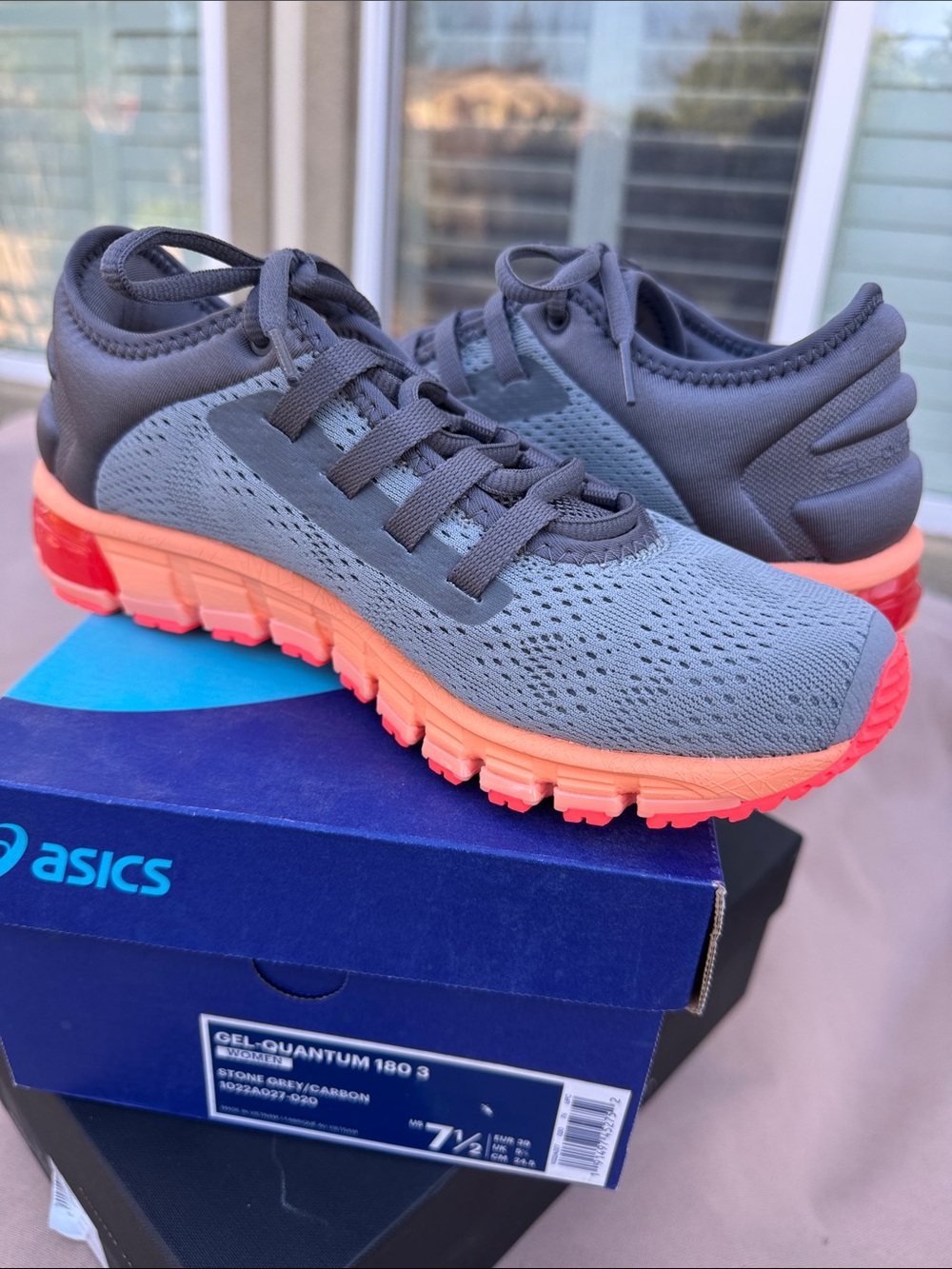 Women's Asics Gray and Coral/Peach Running Sneakers